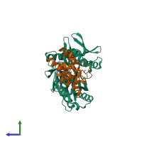 PDB entry 2qwq coloured by chain, side view.