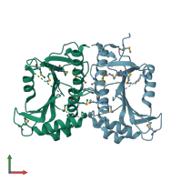 PDB entry 2qwv coloured by chain, front view.