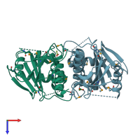 PDB entry 2qwv coloured by chain, top view.