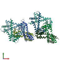 PDB entry 2qww coloured by chain, front view.