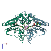 PDB entry 2qx6 coloured by chain, top view.