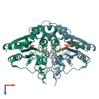 PDB entry 2qx9 coloured by chain, top view.