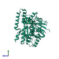 PDB entry 2qxf coloured by chain, side view.