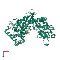 PDB entry 2qxf coloured by chain, top view.