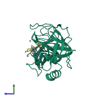 PDB entry 2qxj coloured by chain, side view.
