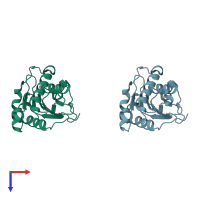 PDB entry 2qxt coloured by chain, top view.