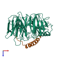 PDB entry 2qxv coloured by chain, top view.