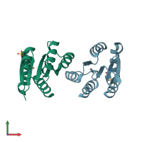 PDB entry 2qxy coloured by chain, front view.