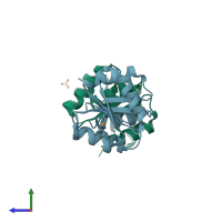 PDB entry 2qxy coloured by chain, side view.
