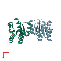 PDB entry 2qxy coloured by chain, top view.