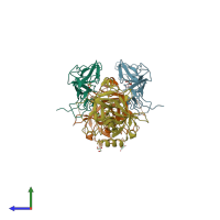 PDB entry 2qy0 coloured by chain, side view.