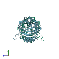 PDB entry 2qy6 coloured by chain, side view.