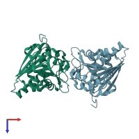 PDB entry 2qy6 coloured by chain, top view.