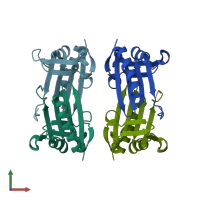 PDB entry 2qya coloured by chain, front view.