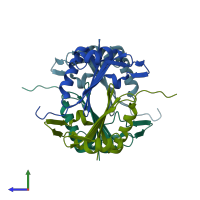 PDB entry 2qya coloured by chain, side view.