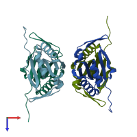 PDB entry 2qya coloured by chain, top view.