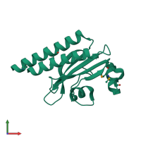 PDB entry 2qyb coloured by chain, front view.