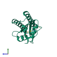 PDB entry 2qyb coloured by chain, side view.