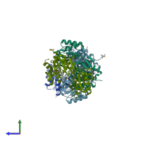 PDB entry 2qyh coloured by chain, side view.