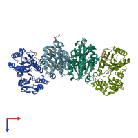 PDB entry 2qyh coloured by chain, top view.