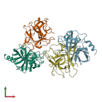 PDB entry 2qyi coloured by chain, front view.