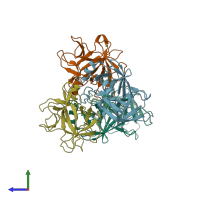 PDB entry 2qyi coloured by chain, side view.