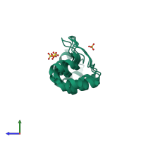 PDB entry 2qyj coloured by chain, side view.