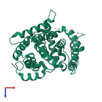 PDB entry 2qym coloured by chain, top view.