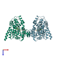 PDB entry 2qyn coloured by chain, top view.