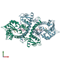 PDB entry 2qyo coloured by chain, front view.