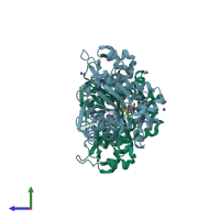 PDB entry 2qyo coloured by chain, side view.