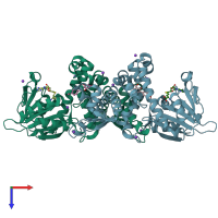 PDB entry 2qyo coloured by chain, top view.