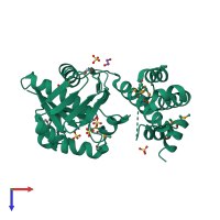 PDB entry 2qyt coloured by chain, top view.