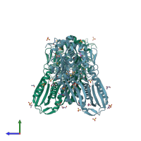 PDB entry 2qyv coloured by chain, side view.