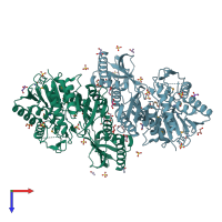 PDB entry 2qyv coloured by chain, top view.