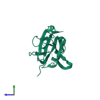 PDB entry 2qyz coloured by chain, side view.