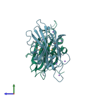 PDB entry 2qz7 coloured by chain, side view.