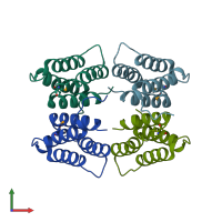 PDB entry 2qzg coloured by chain, front view.