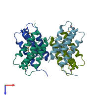 PDB entry 2qzg coloured by chain, top view.