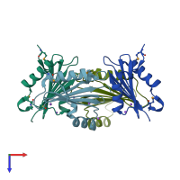 PDB entry 2qzi coloured by chain, top view.