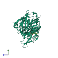 PDB entry 2qzk coloured by chain, side view.