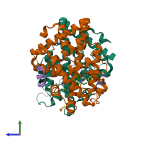 PDB entry 2qzo coloured by chain, side view.