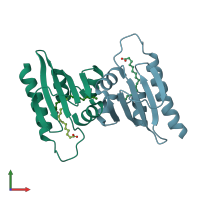 PDB entry 2qzt coloured by chain, front view.