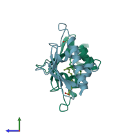 PDB entry 2qzt coloured by chain, side view.