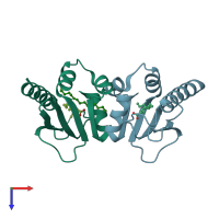 PDB entry 2qzt coloured by chain, top view.