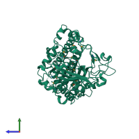 PDB entry 2qzu coloured by chain, side view.
