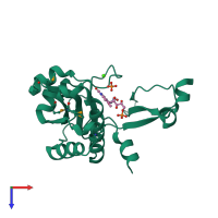 PDB entry 2r01 coloured by chain, top view.