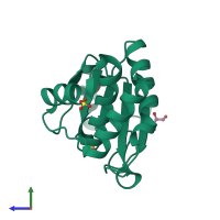 PDB entry 2r0b coloured by chain, side view.