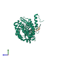 PDB entry 2r0m coloured by chain, side view.