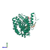 PDB entry 2r0n coloured by chain, side view.